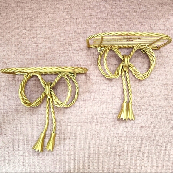 Other - *SET OF TWO* 1970S Vintage Mid-Century Modern Metal Brass Rope Bow Shelves